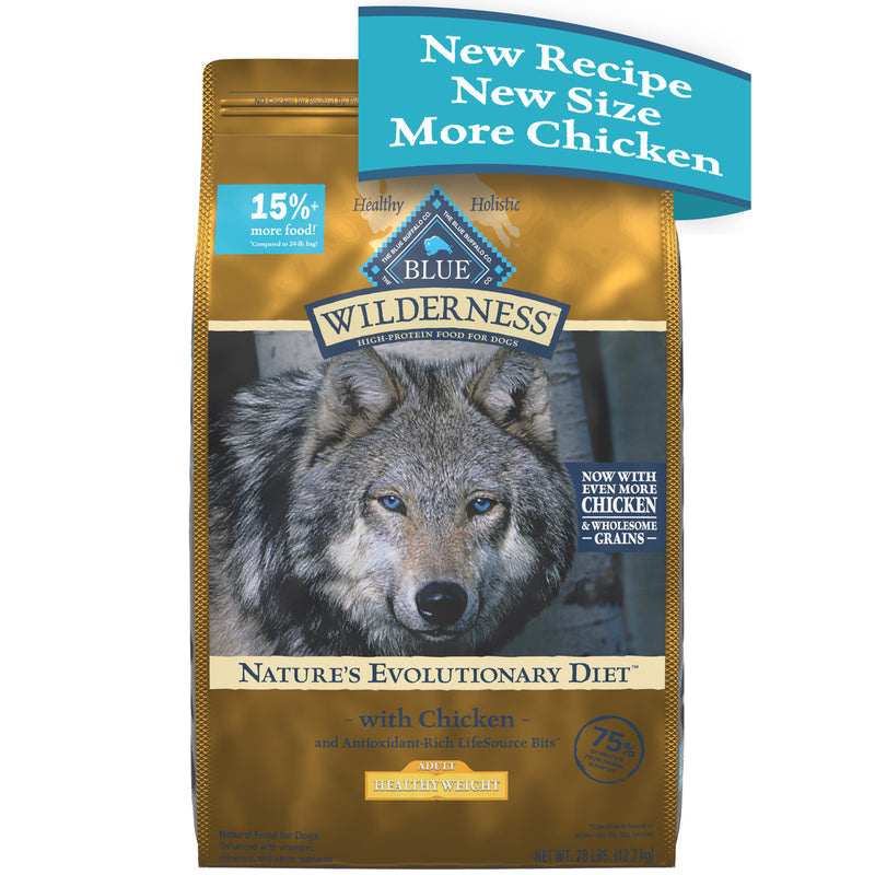 Blue Buffalo Wilderness High Protein Natural Healthy Weight Adult Dry Dog Food plus Wholesome Grains, Chicken 28 lb