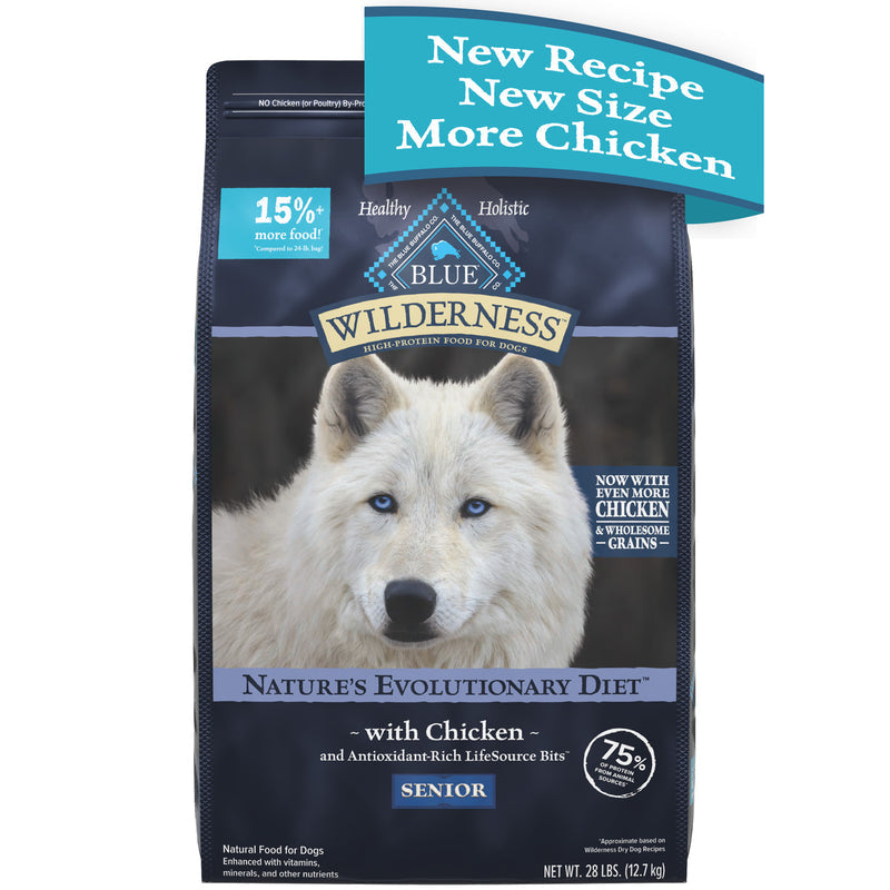 Blue Buffalo Wilderness High Protein Natural Senior Dry Dog Food plus Wholesome Grains, Chicken 28 lb