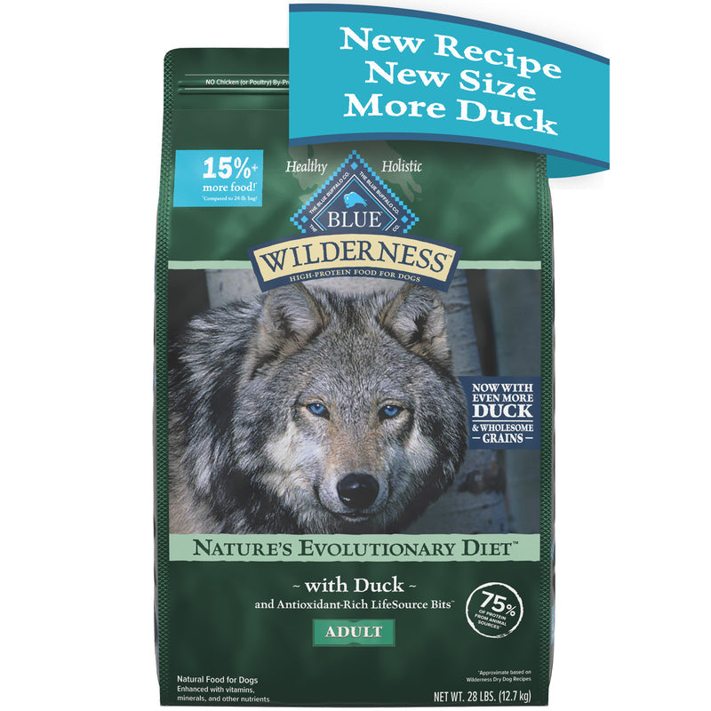Blue Buffalo Wilderness High Protein Natural Adult Dry Dog Food plus Wholesome Grains, Duck 28 lb