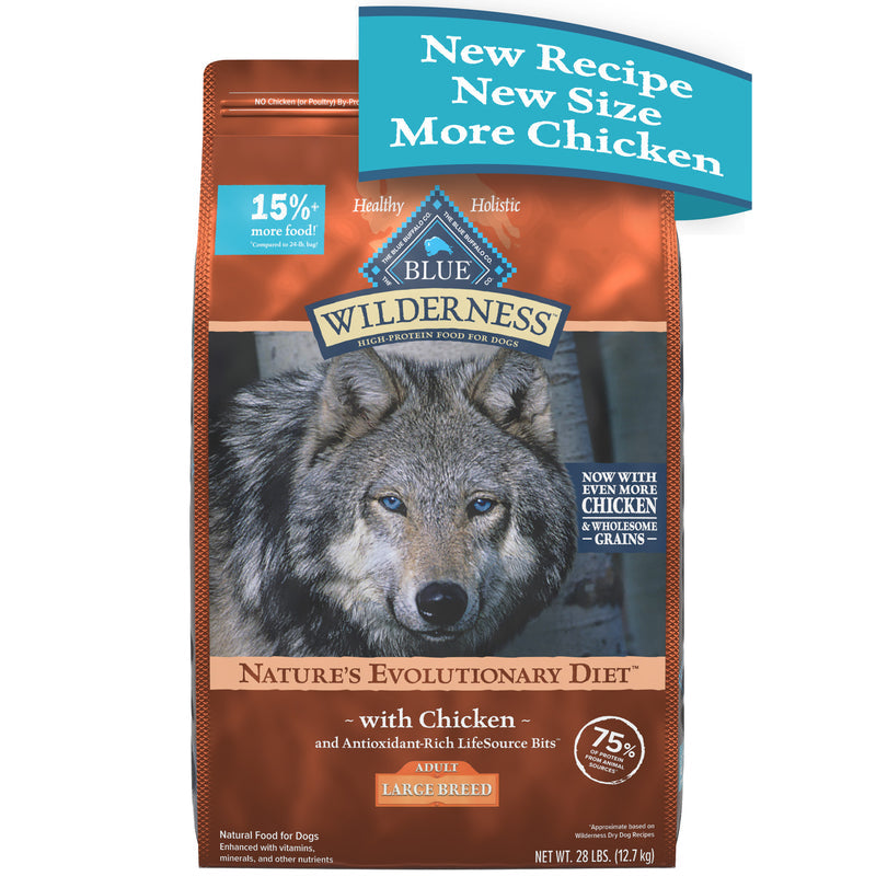 Blue Buffalo Wilderness High Protein Natural Large Breed Adult Dry Dog Food plus Wholesome Grains, Chicken 28 lb