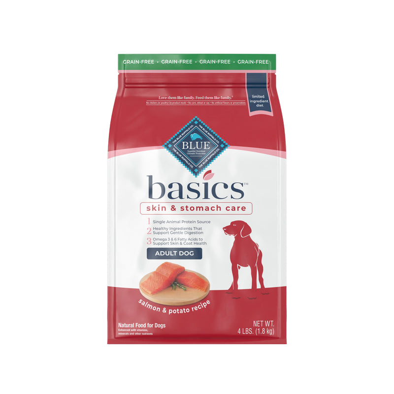 Blue Buffalo Basics Skin & Stomach Care, Grain Free Natural Adult Dry Dog Food, Salmon & Potato 4 lb