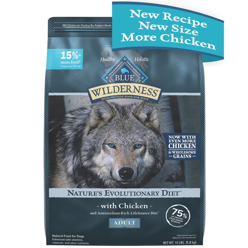 Blue Buffalo Wilderness High Protein Natural Adult Dry Dog Food plus Wholesome Grains, Chicken 13 lb