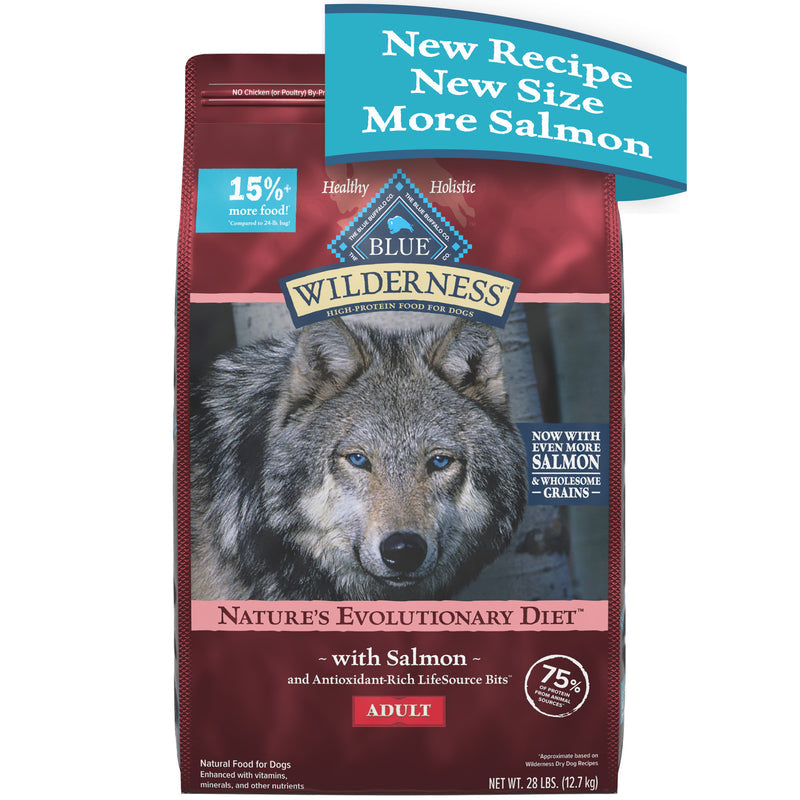 Blue Buffalo Wilderness High Protein Natural Adult Dry Dog Food plus Wholesome Grains, Salmon 28 lb