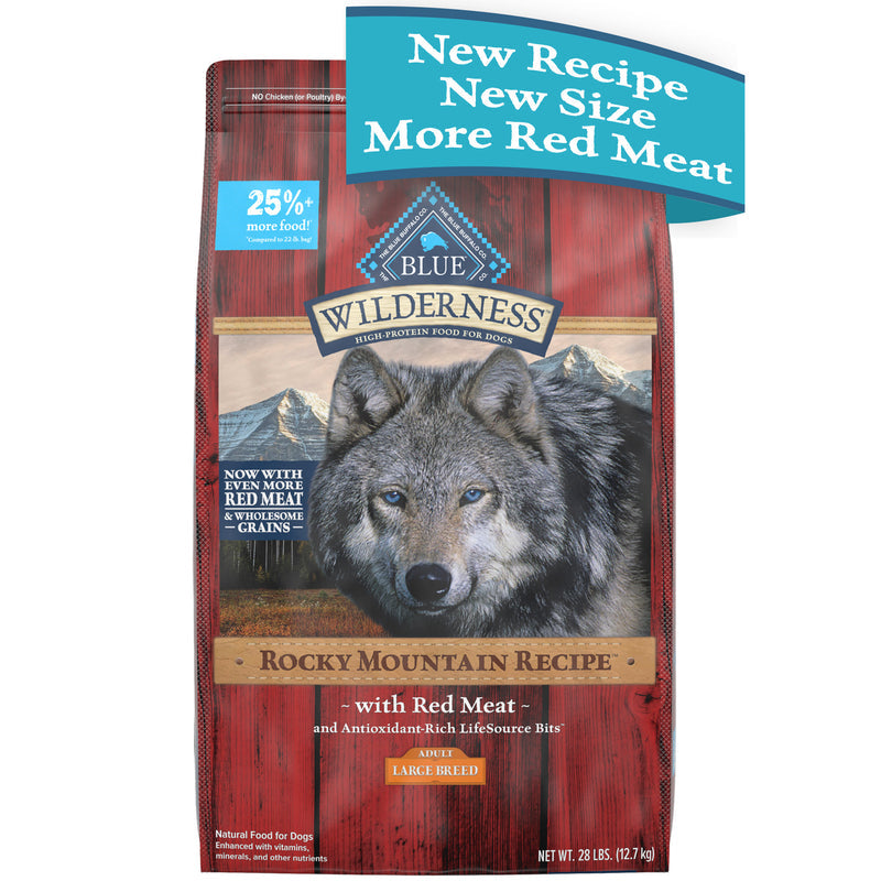 Blue Buffalo Wilderness Rocky Mountain Recipe High Protein Natural Large Breed Adult Dry Dog Food, Red Meat with Grain 28 lb