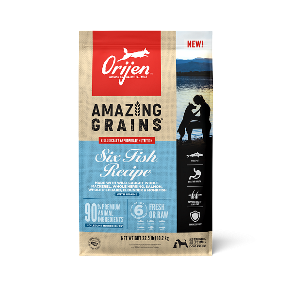 ORIJEN High Protein Amazing Grains Six Fish Recipe Dry Dog Food - 4 lb