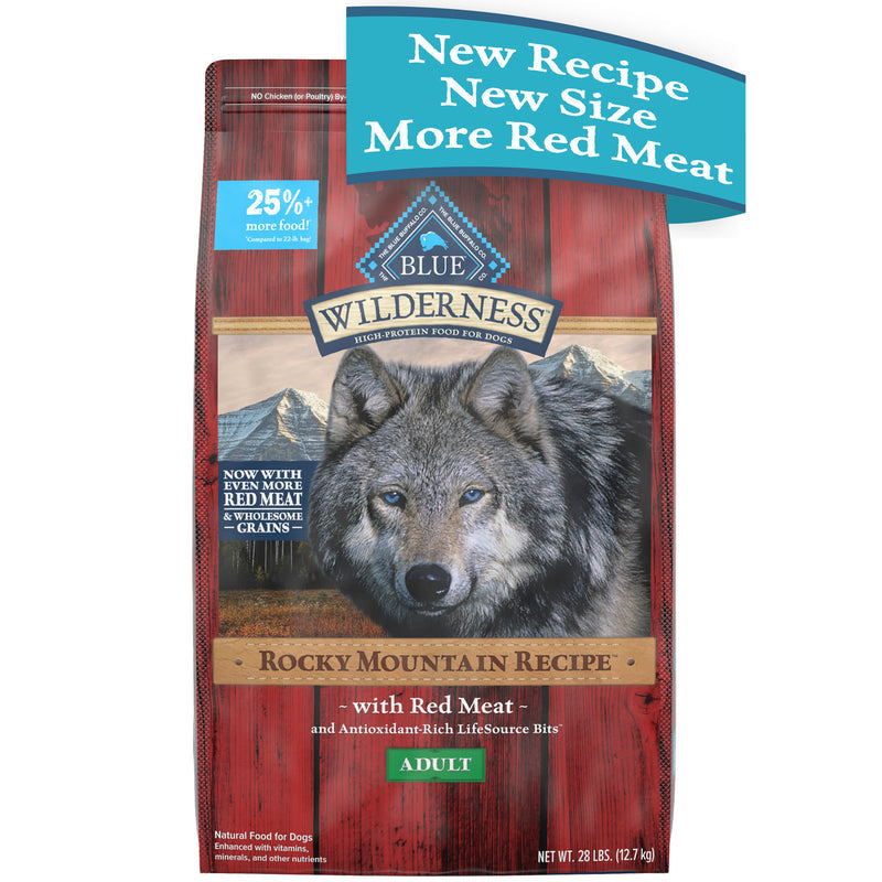 Blue Buffalo Wilderness Rocky Mountain Recipe High Protein Natural Adult Dry Dog Food, Red Meat with Grain 28 lb