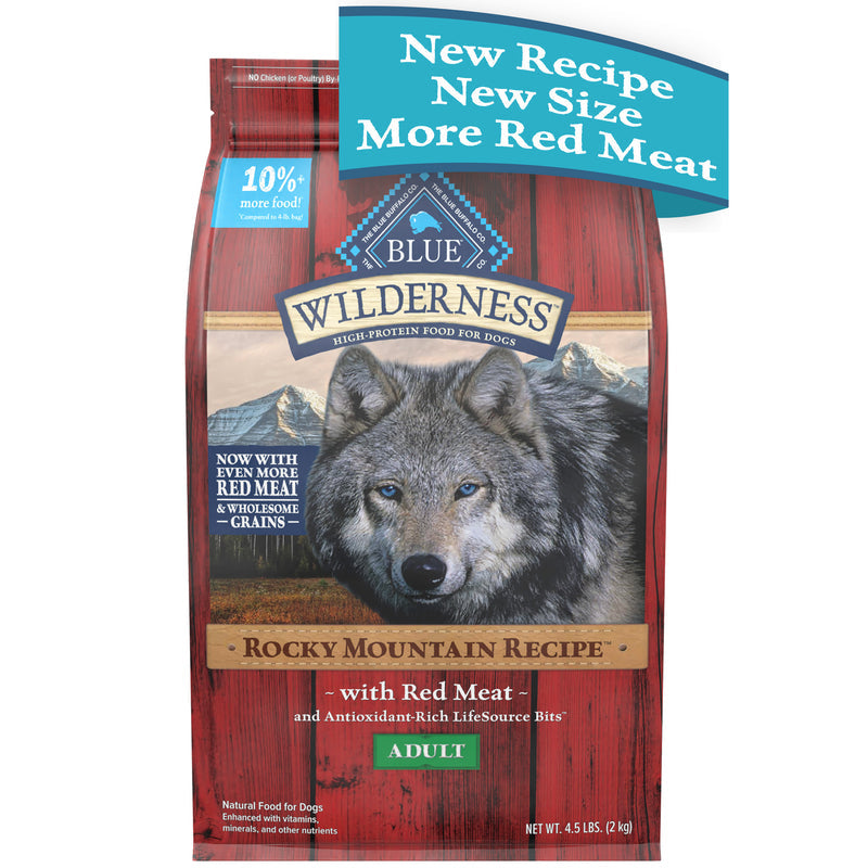 Blue Buffalo Wilderness Rocky Mountain Recipe High Protein Natural Adult Dry Dog Food, Red Meat with Grain 4.5 lb