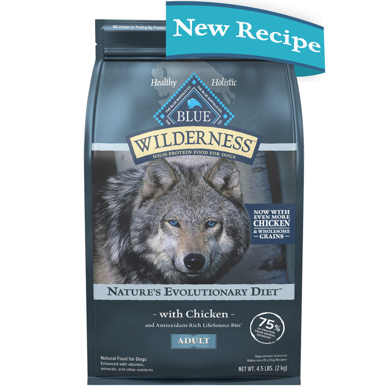 Blue Buffalo Wilderness High Protein Natural Adult Dry Dog Food plus Wholesome Grains, Chicken 4.5 lb
