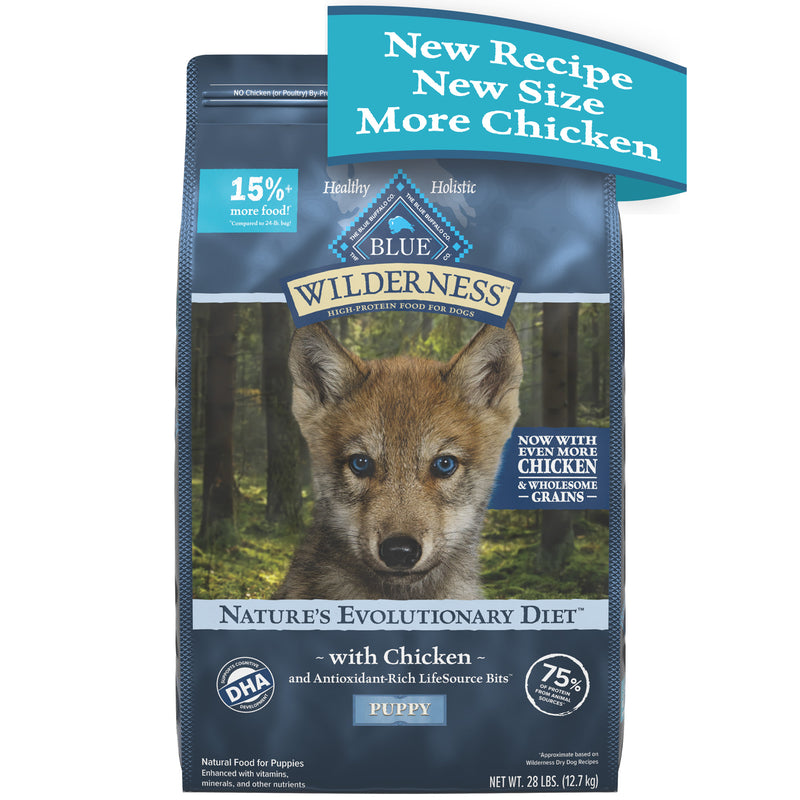 Blue Buffalo Wilderness High Protein Natural Puppy Dry Dog Food plus Wholesome Grains, Chicken 28 lb