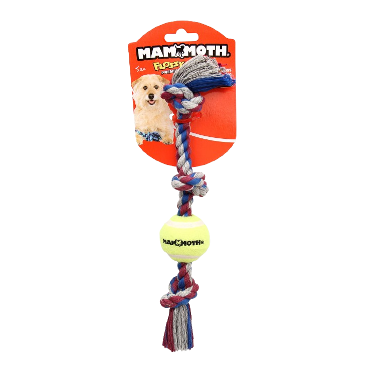 Mammoth Pet Mini 11-in Color 3 Knot Tug with Mini Tennis Ball Dog Toy