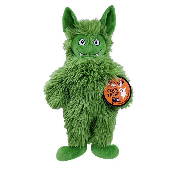 Trick or Treat Fuzzy Green Monster Halloween Dog Toy