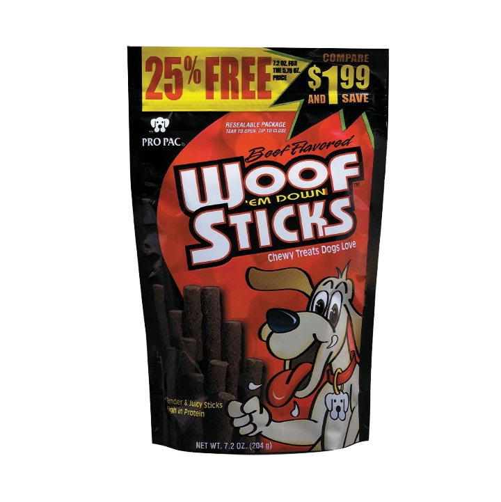 Pro Pac Beef Flavored Woof 'Em Down Sticks Dog Treats