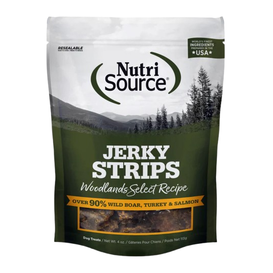 Nutrisource Woodlands Select Jerky Strips 90% Wild Boar, Turkey, & Salmon Grain Free Dog Treats