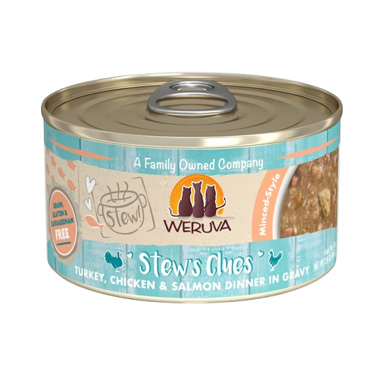 Weruva Classic Cat Stews! Stew's Clues with Turkey Chicken & Salmon in Gravy Canned Cat Food