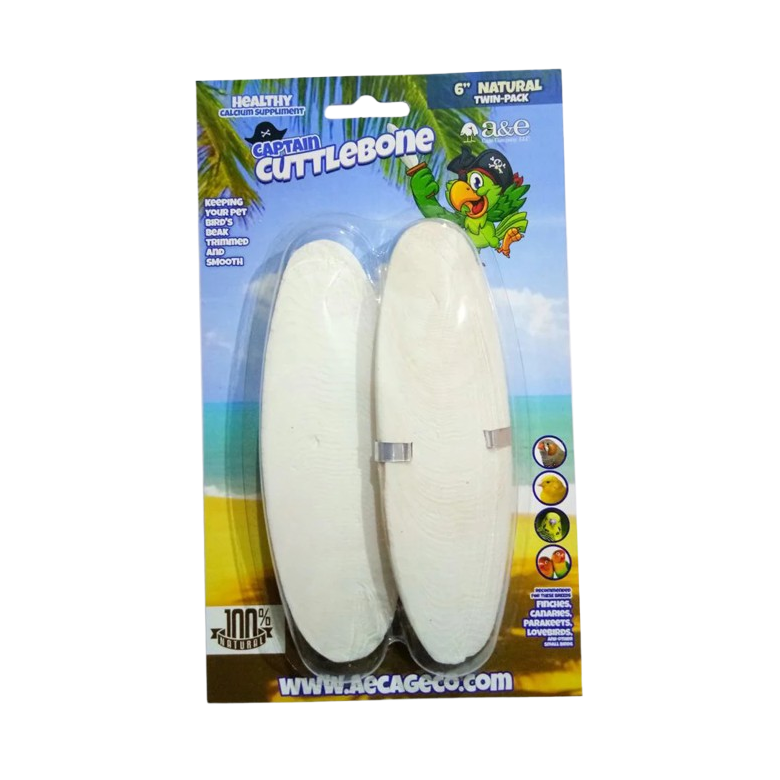 A&E Cage Company 6" Natural Cuttlebone for Birds, Twin Pack