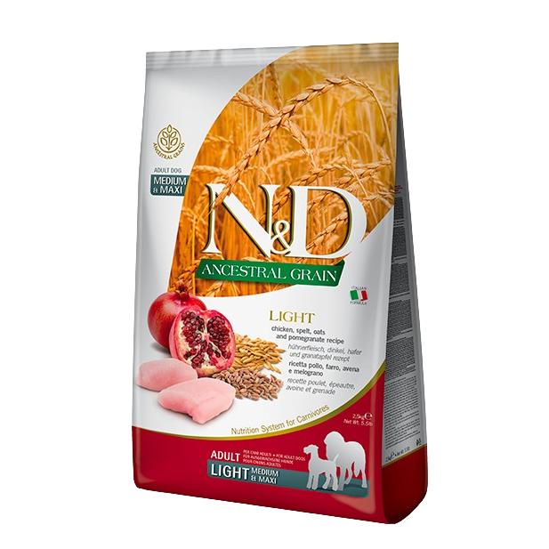 Farmina N&D Natural & Delicious Ancestral Grain Chicken & Pomegranate Medium & Maxi Adult Light Dry Dog Food