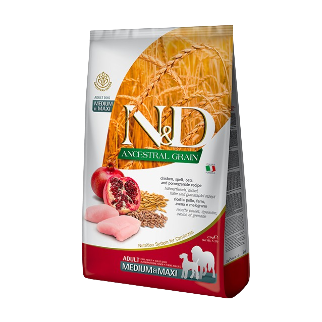 Farmina N&D Natural and Delicious Ancestral Grain Medium & Maxi Chicken & Pomegranate Adult Dry Dog Food