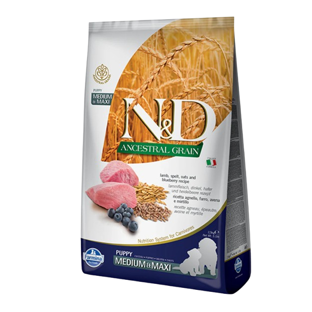 Farmina N&D Natural & Delicious Low Grain Medium & Maxi Puppy Lamb & Blueberry Dry Dog Food