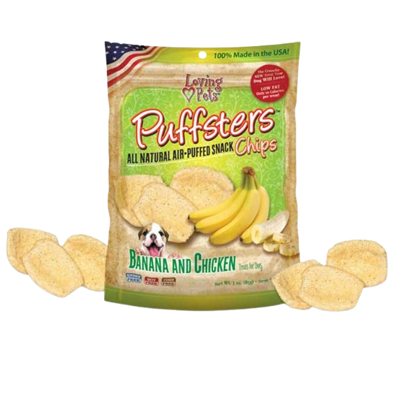 Loving Pets Puffsters Chips Banana and Chicken Dog Air Puffed Treats