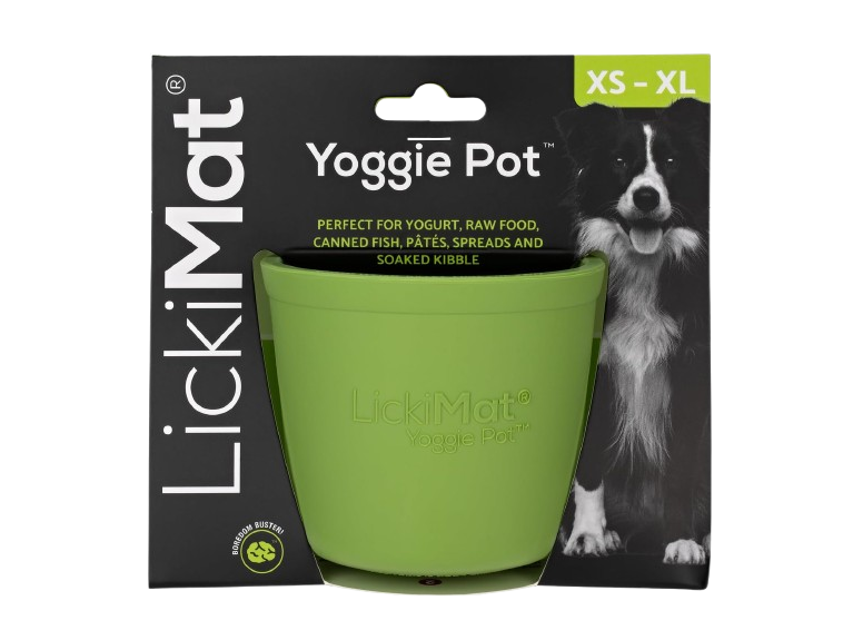 LICKIMAT Yoggie Pot – Distraction, Fun and Enrichment. Long Lasting Rubber Licking Treat Dispenser for All Dog Sizes and Slow Feeder for Small Dogs - Green