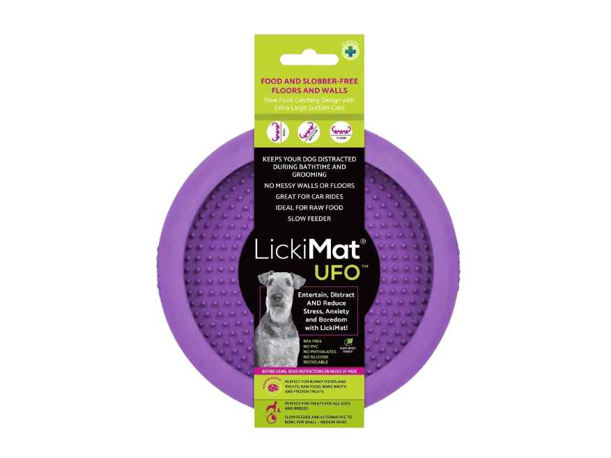 LickiMat UFO Purple - Perfect Bathing and Shower Ditractor. Natural Rubber LickiMat with Soother Nubs. runny Treats. Unique Food and Dribble Catcher Design. Suitable for All Flat Surfaces.