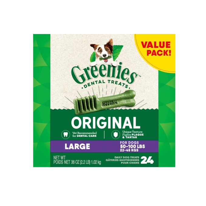 GREENIES Original Large Natural Dog Dental Care Chews Oral Health Dog Treats, 36 oz. Pack (24 Treats)