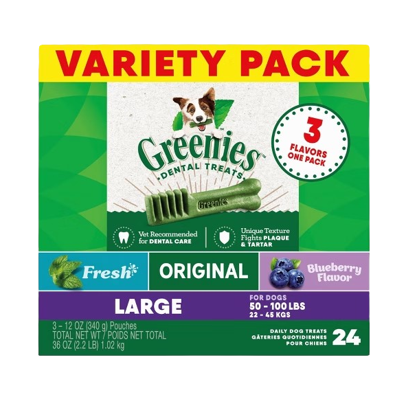 Greenies Large Dental Chews Flavored with Spearmint and Blueberry Dog Treat
