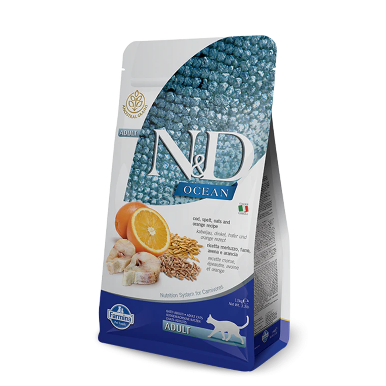 Farmina Ocean N&D Natural & Delicious Adult Cod, Spelt, Oats & Orange Dry Cat Food