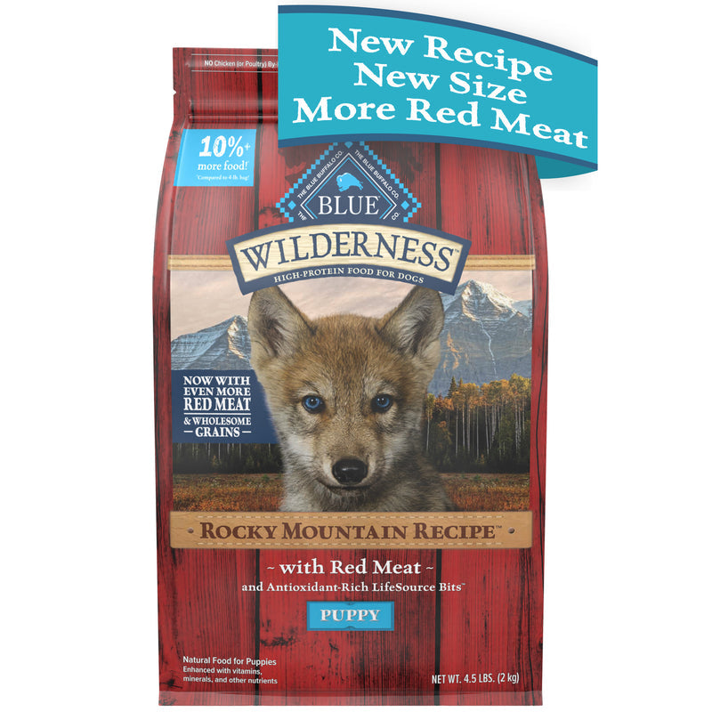 Blue Buffalo Wilderness Rocky Mountain Recipe High Protein Natural Puppy Dry Dog Food, Red Meat with Grain 4.5 lb