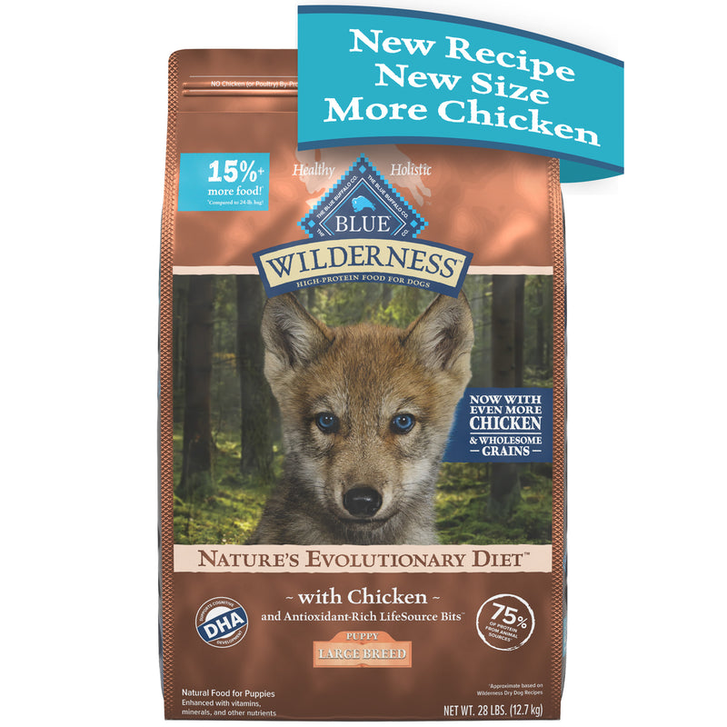 Blue Buffalo Wilderness High Protein Natural Large Breed Puppy Dry Dog Food plus Wholesome Grains, Chicken 28 lb