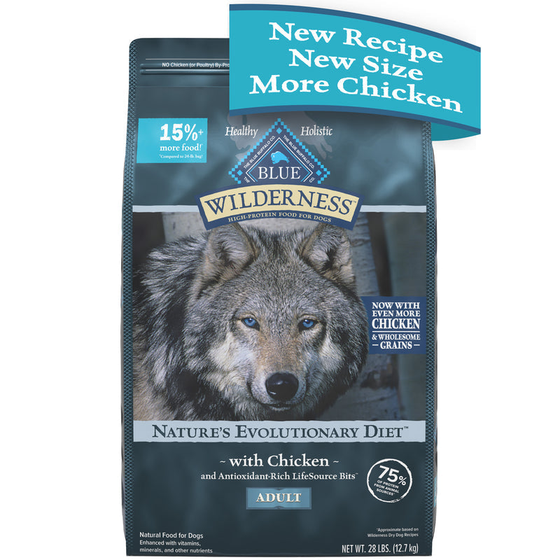 Blue Buffalo Wilderness High Protein Natural Adult Dry Dog Food plus Wholesome Grains, Chicken 28 lb.