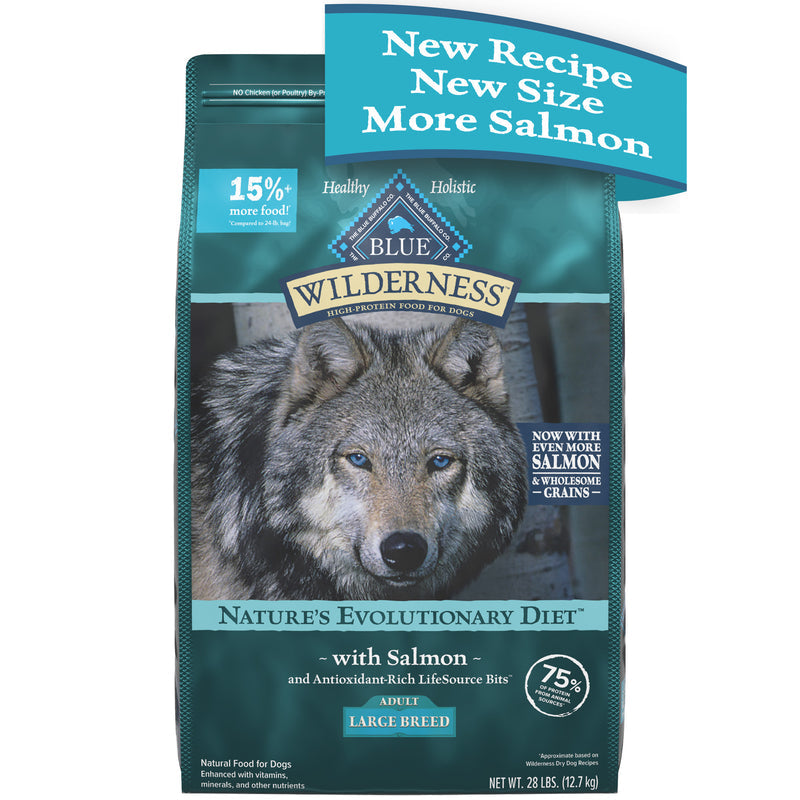 Blue Buffalo Wilderness High Protein Natural Large Breed Adult Dry Dog Food plus Wholesome Grains, Salmon 28 lb