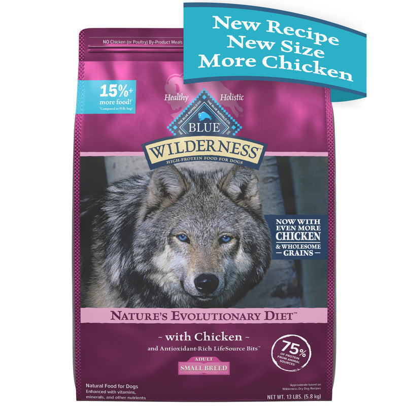 Blue Buffalo Wilderness High Protein Natural Small Breed Adult Dry Dog Food plus Wholesome Grains, Chicken 13 lb