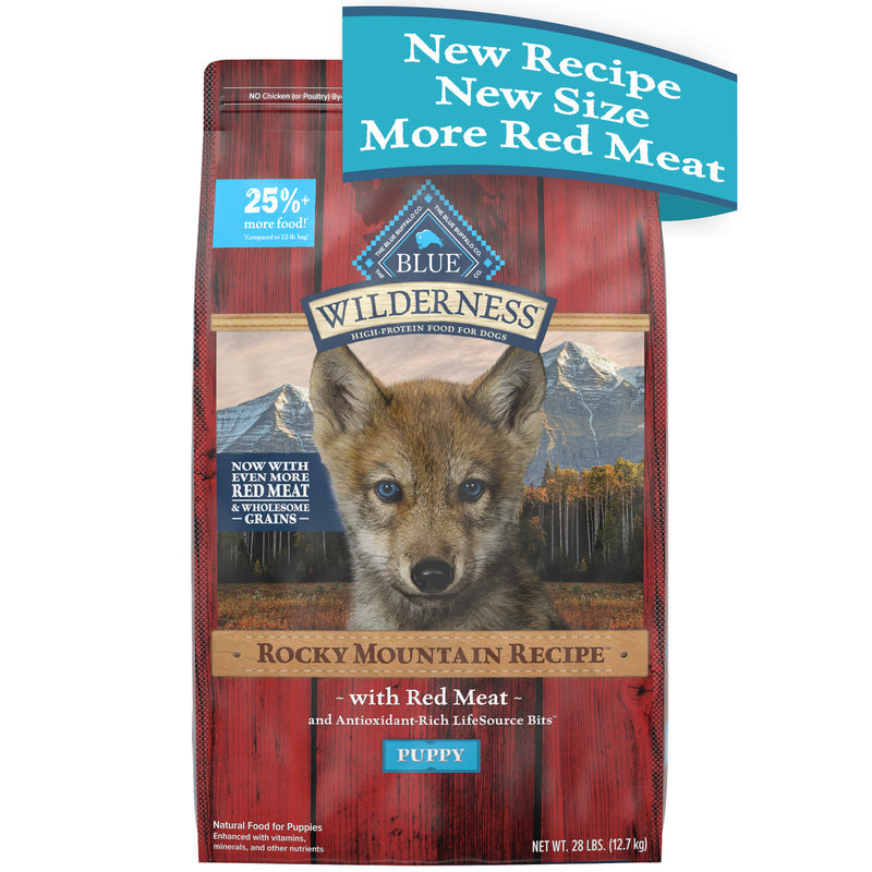 Blue Buffalo Wilderness Rocky Mountain Recipe High Protein Natural Puppy Dry Dog Food, Red Meat with Grain 28 lb