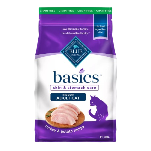 Blue Buffalo Basics Grain Free Adult Indoor Turkey & Potato Recipe Dry Cat Food - 11 lb