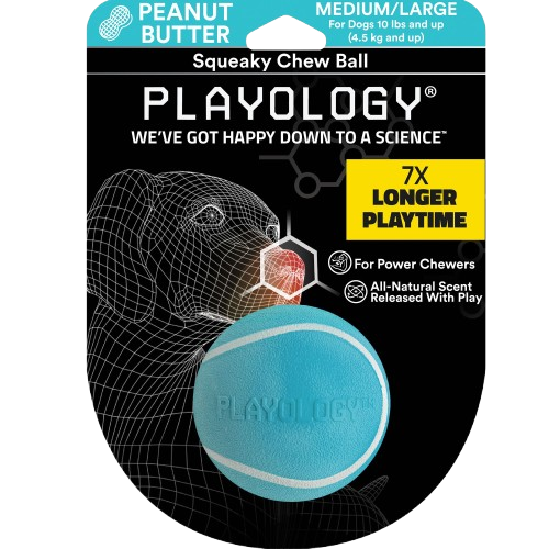 Playology Squeaky Chew Ball Peanut Butter Scented Dog Toy
