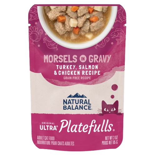 Natural Balance Platefulls Indoor Grain Free Turkey Salmon and Chicken in Gravy Pouch Wet Cat Food