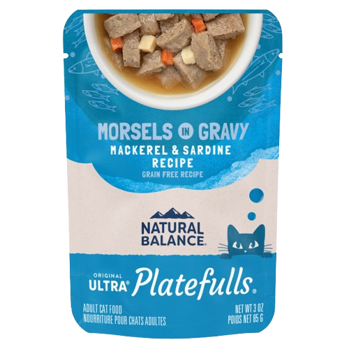 Natural Balance Platefulls Indoor Grain Free Mackerel and Sardine in Gravy Pouch Wet Cat Food