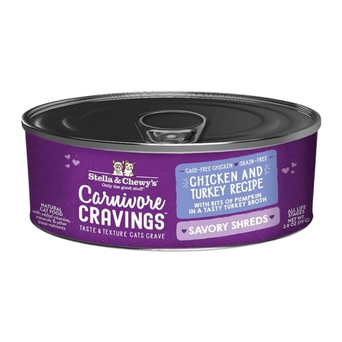 Stella & Chewy's Carnivore Cravings Savory Shreds Chicken & Turkey Dinner in Broth Wet Cat Food - 5.2 oz ,case of 24