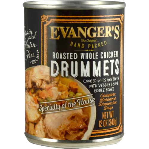Evangers Super Premium Hand Packed Roasted Chicken Drumett Canned Dog Food - 12 oz, case of 12