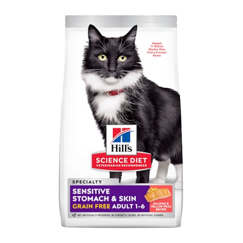 Hill's Science Diet Adult Sensitive Stomach & Skin Grain Free Tender Salmon & Yellow Pea Dry Cat Food - 13 lb