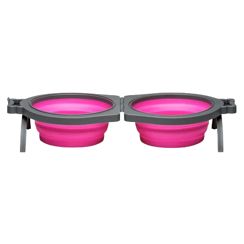 Loving Pets Pink Bella Roma Travel Double Diner Bowl